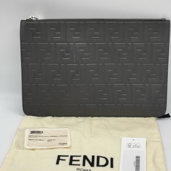 Fendi Embossed Zucca Pouch Grey - Picture 10 of 13